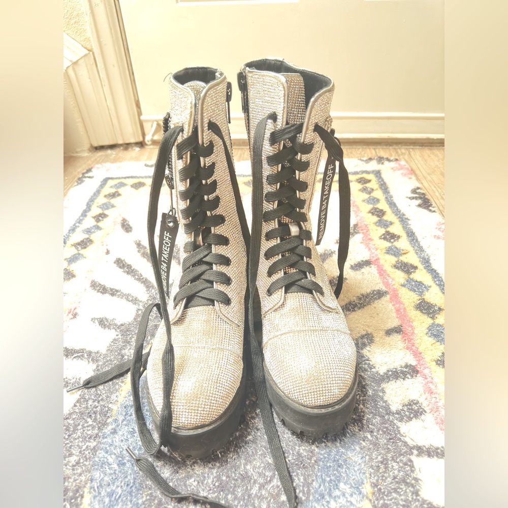 Rhinestone combat boots